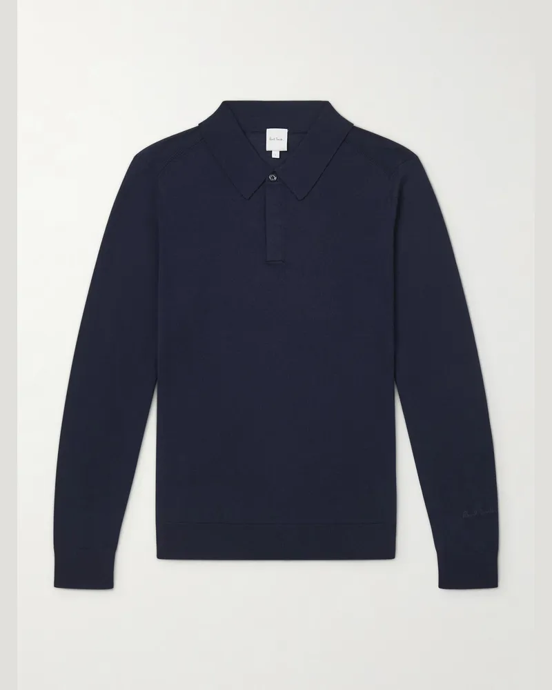 Paul Smith Pullover aus Merinowolle mit Polokragen Blau