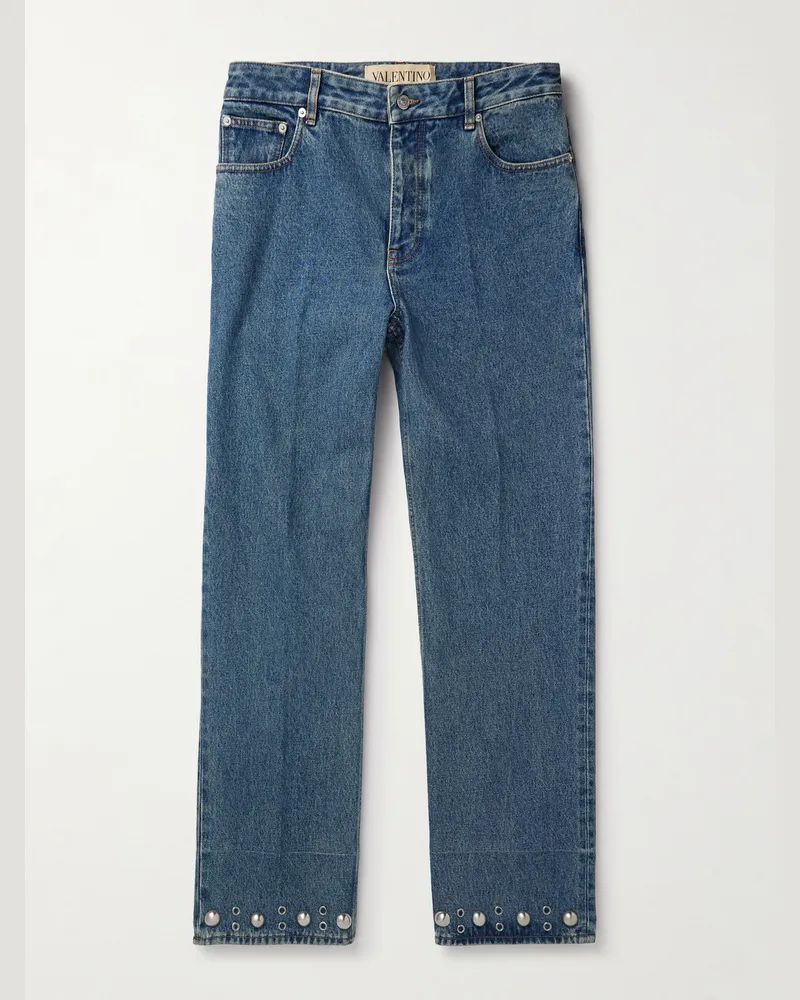 Valentino Garavani Slim-Fit Straight-Leg Embellished Jeans Blue