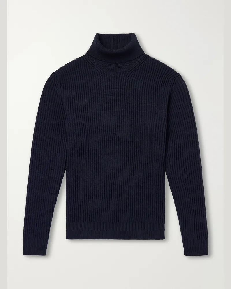 Slowear Zanone Slim-Fit Ribbed Virgin Wool Rollneck Sweater Blue