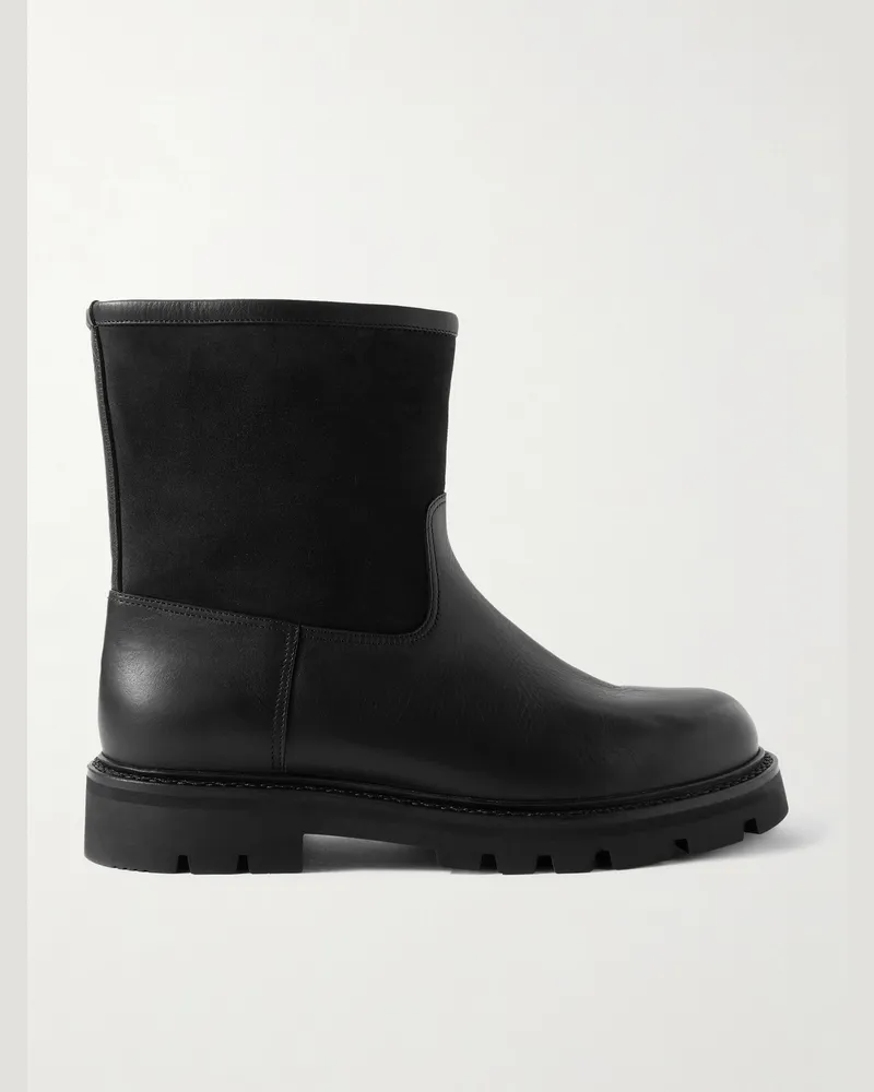 Loro Piana Suilven Walk Stiefel aus Leder und Veloursleder mit Shearling-Futter Schwarz