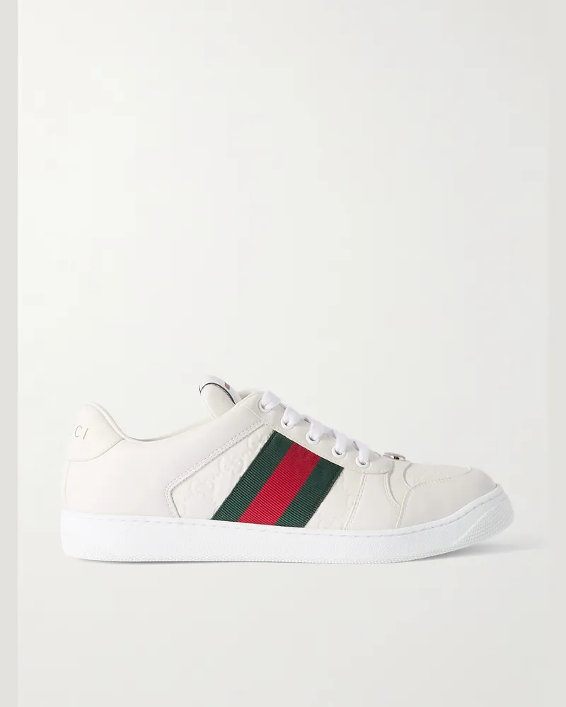Gucci Screener Webbing-Trimmed Logo-Embossed Leather Sneakers White