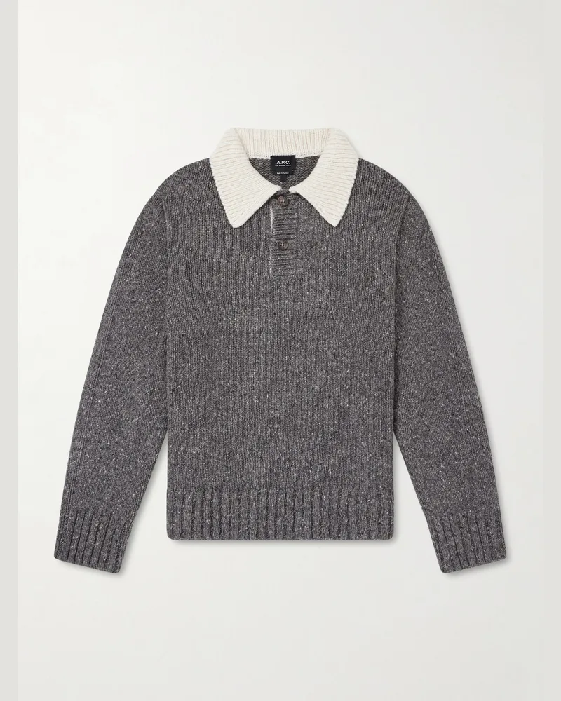 A.P.C. Flecked Wool Polo Sweater Gray