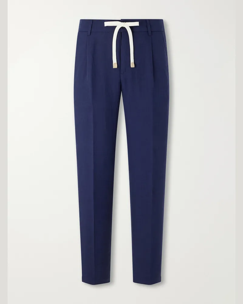 Eleventy Straight-Leg Lyocell and Linen-Blend Trousers Blue