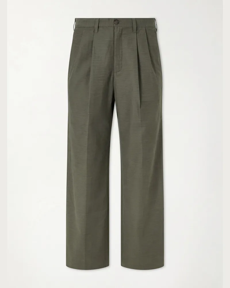 Aimé Leon Dore Straight-Leg Pleated Cotton Trousers Brown