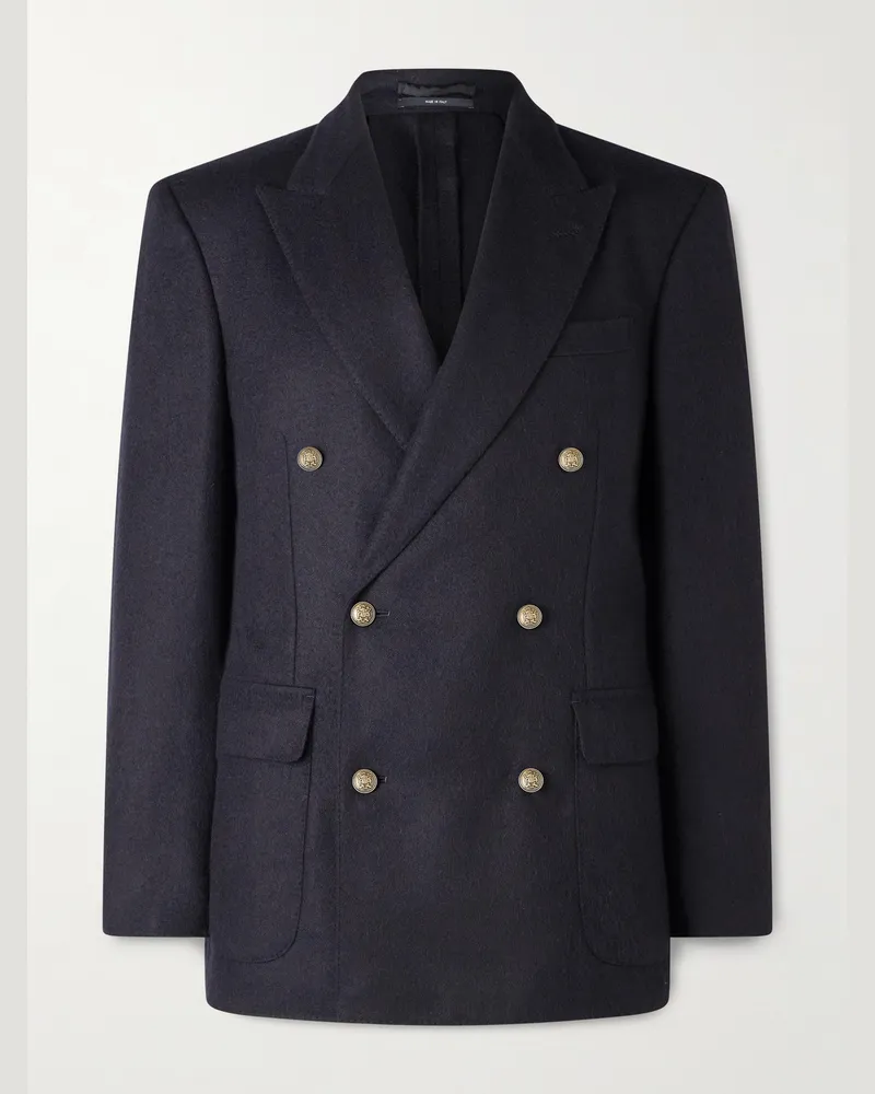 Dunhill Double-Breasted Cashmere Blazer Blue