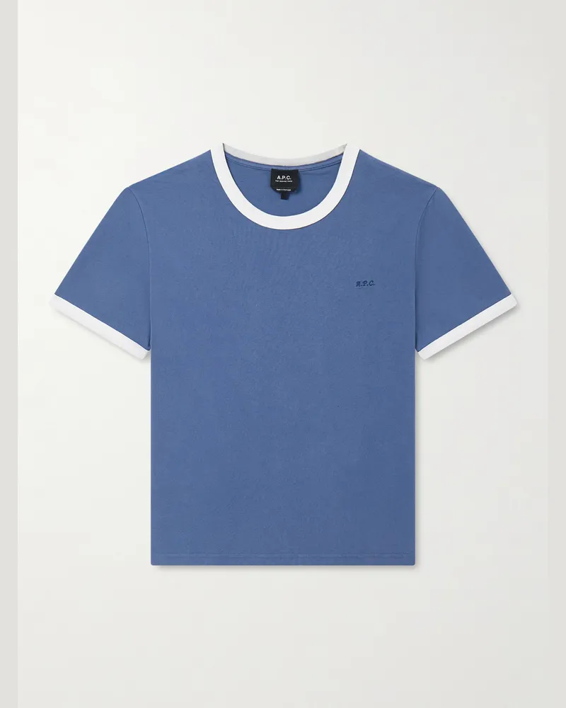 A.P.C. T-Shirt aus Baumwoll-Jersey mit Logostickerei Blau
