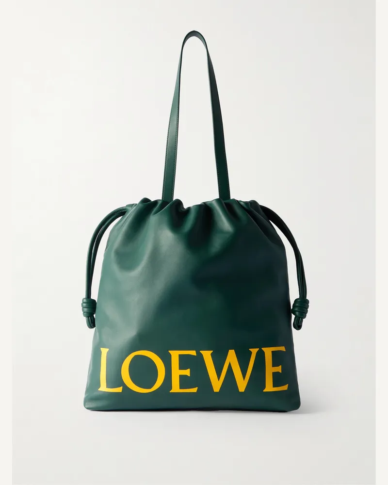 Loewe Flamenco Tote aus Leder mit Logoprint Grün