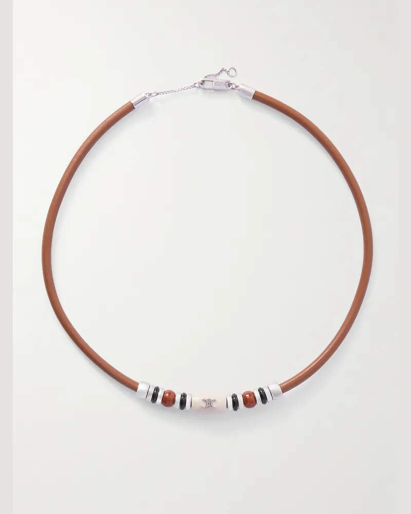 Celine Kette aus Leder mit mehreren Steinen und silberfarbenen Details Braun