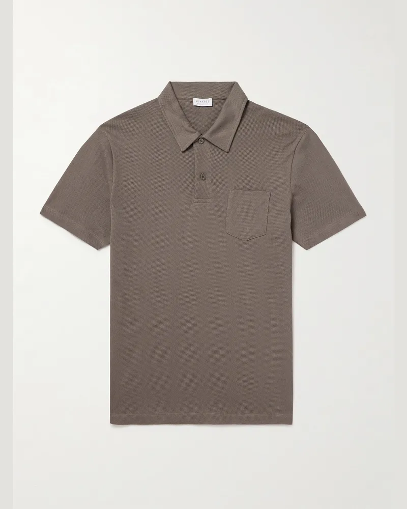 Sunspel Riviera Poloshirt aus Baumwoll-Mesh Braun