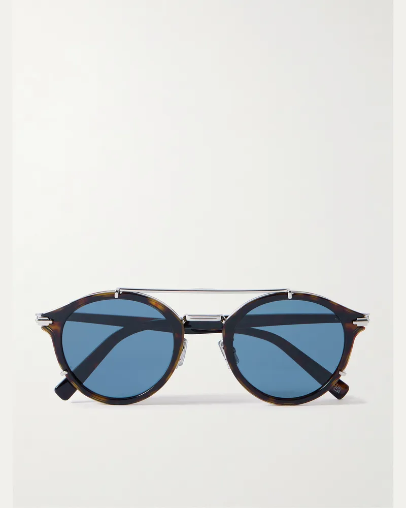 Dior DiorBlackSuit R7U Sonnenbrille mit rundem Rahmen aus Azetat in Schildpattoptik und silberfarbenen Details Braun