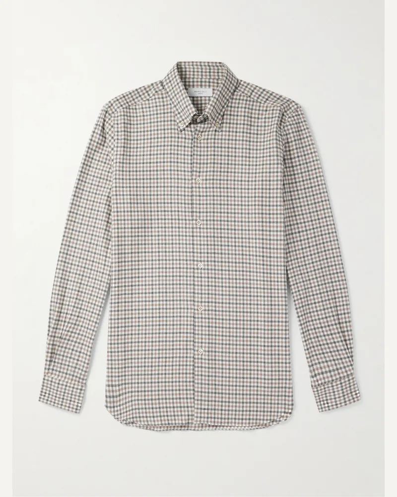 Boglioli Hemd aus kariertem Baumwollflanell mit Button-Down-Kragen Neutral