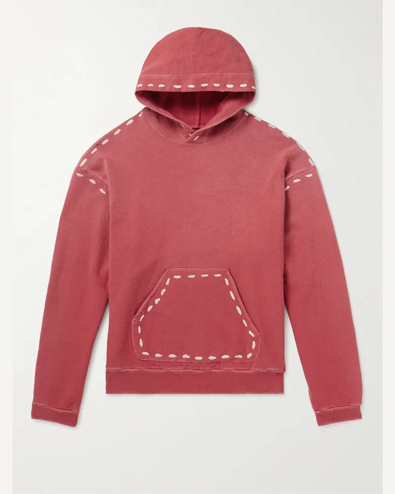 KAPITAL Marionette Printed Cotton-Jersey Hoodie Red