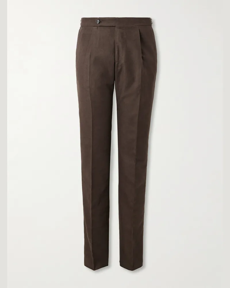 De Petrillo Slim-Fit Tapered Cotton-Moleskin Suit Trousers Brown