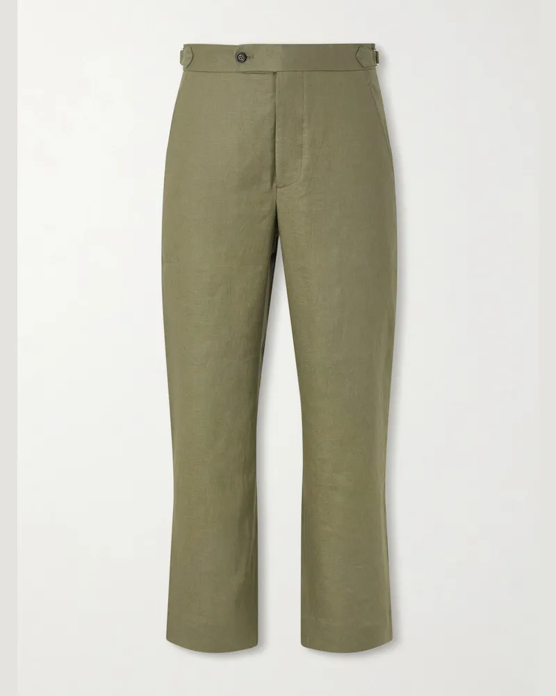 BODE Straight-Leg Linen Trousers Green