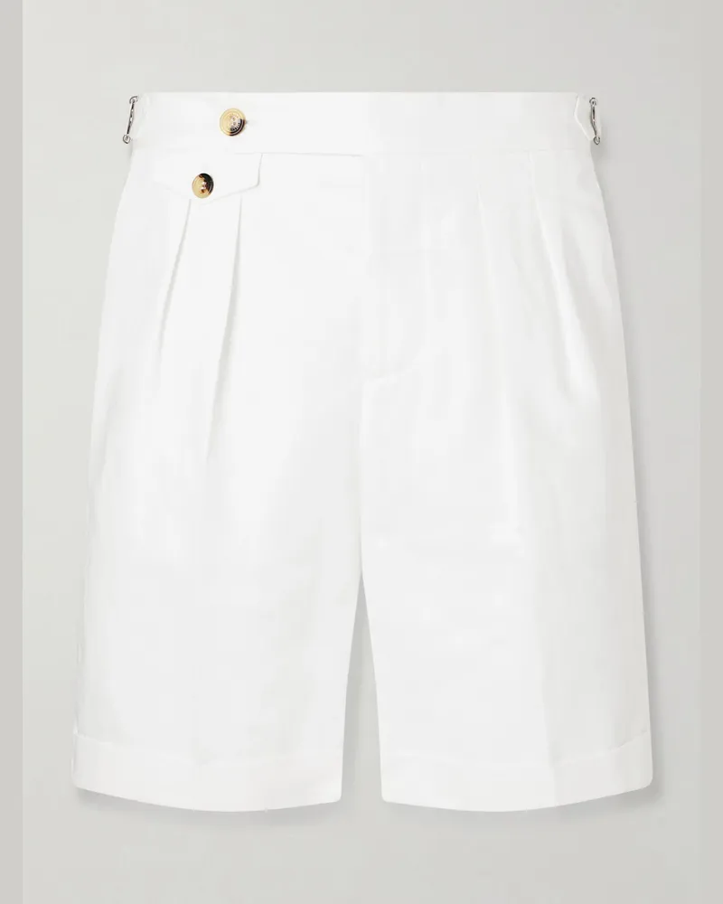 Brunello Cucinelli Wide-Leg Pleated Cotton and Linen-Blend Bermuda Shorts White