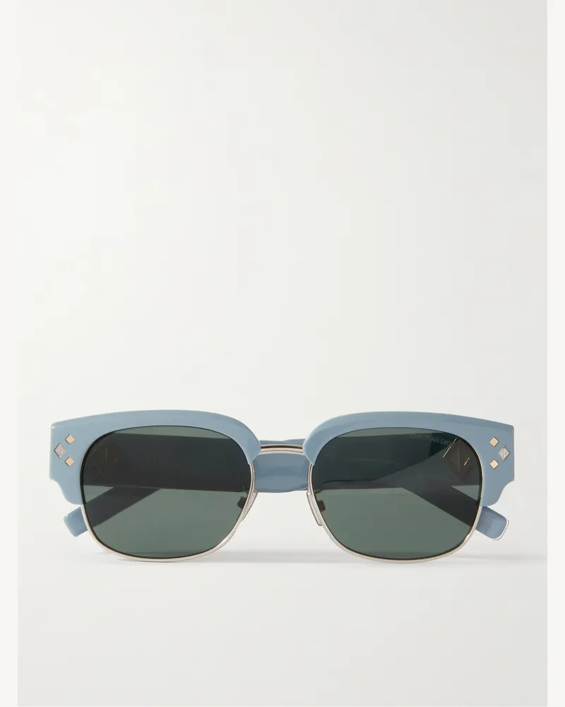 Dior CD Diamond C1U Sonnenbrille mit D-Rahmen aus Azetat in Schildpattoptik und silberfarbenen Details Blau