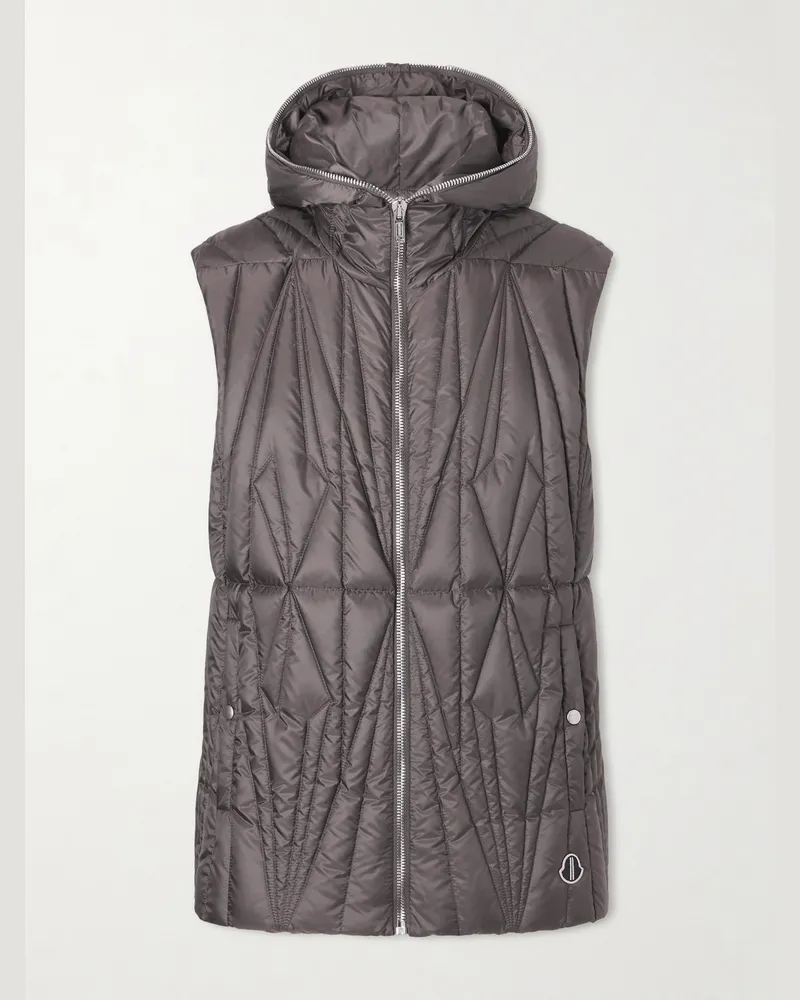 Rick Owens Moncler Schmal geschnittene Daunenweste aus gestepptem Shell mit Kapuze und Logoapplikation Braun