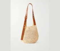Paula's Ibiza The Punch Hole Leather-Trimmed Raffia Tote