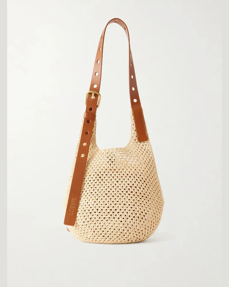 Loewe Paula's Ibiza The Punch Hole Leather-Trimmed Raffia Tote Neutrals