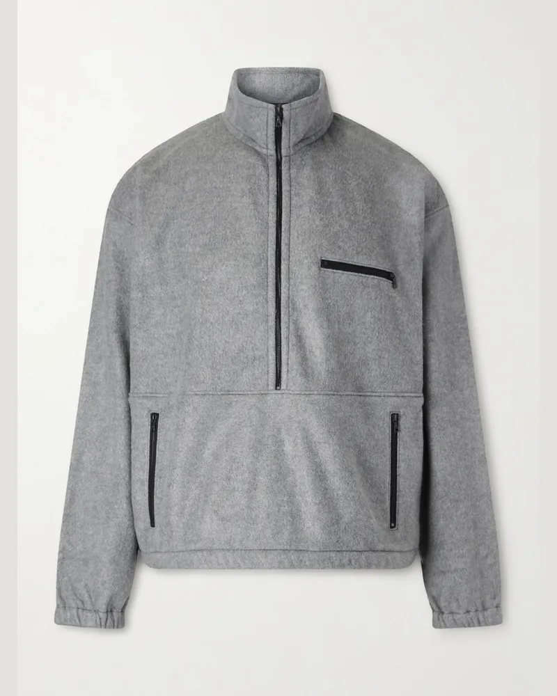 AURALEE Cropped Silk-Fleece Half-Zip Sweatshirt Gray