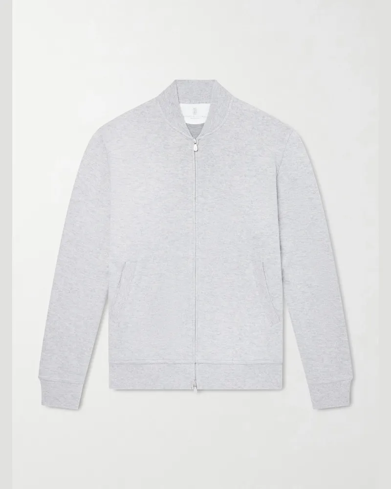Brunello Cucinelli Cashmere-Blend Zip-Up Sweater Gray