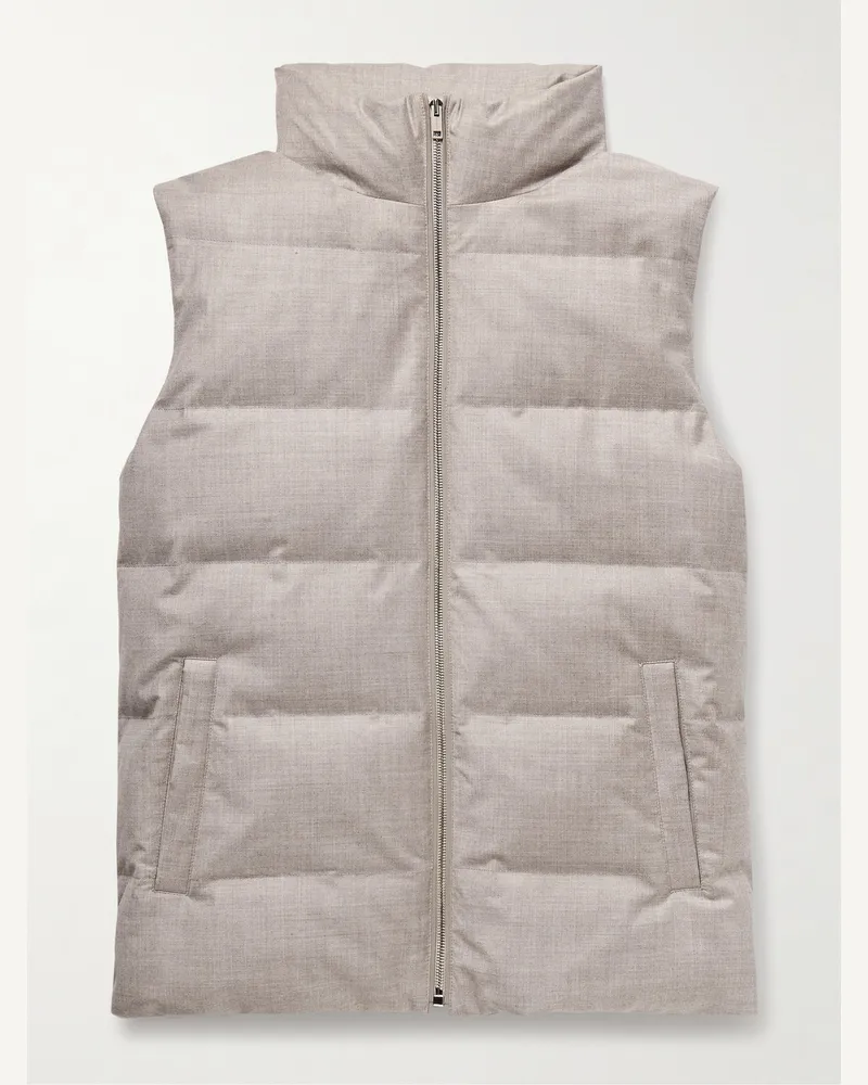Yves Salomon Daunenweste aus gestepptem Green-Storm-System®-Twill aus einer Woll-Seidenmischung mit Lederbesatz Grau