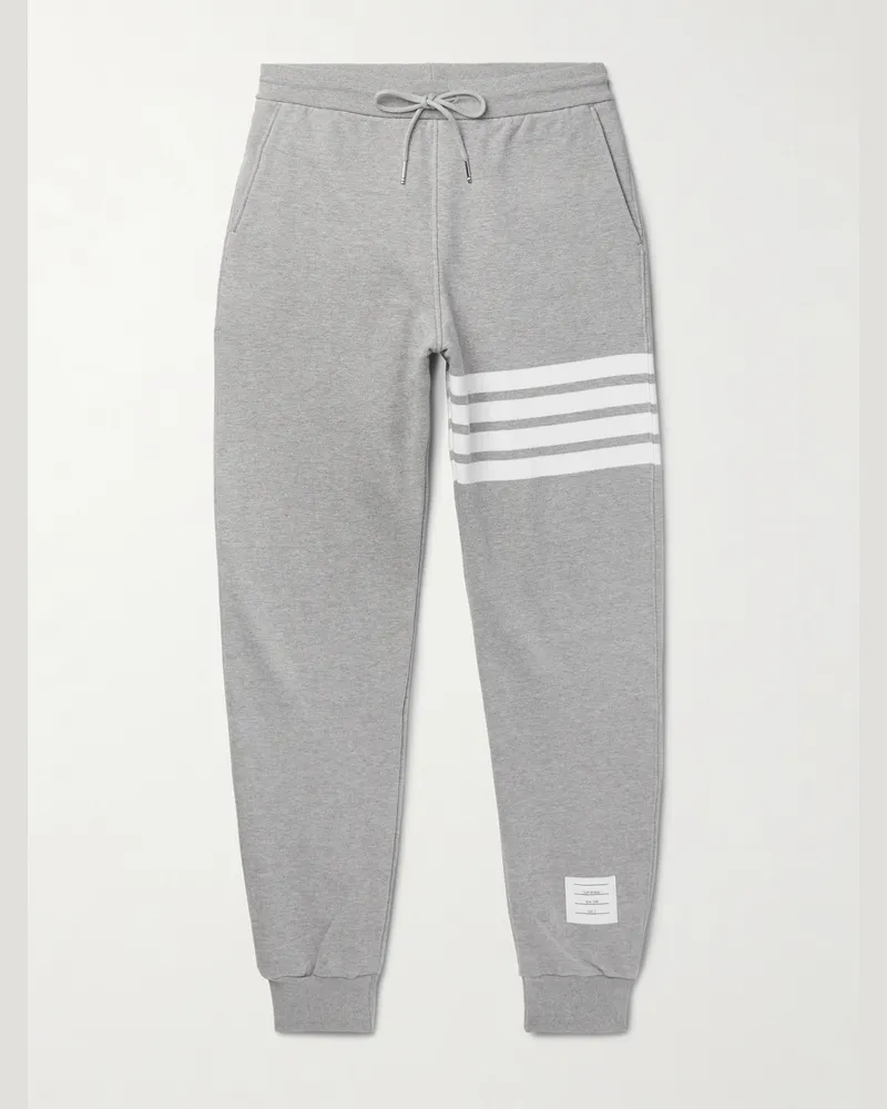 Thom Browne Tapered Striped Loopback Cotton-Jersey Sweatpants Gray