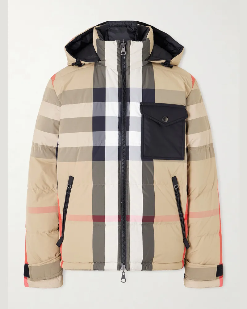 Burberry Reversible Quilted Checked Shell Hooded Down Jacket Neutrals