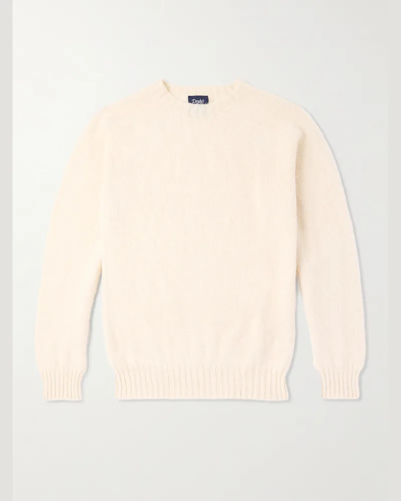 Drake's Brushed Shetland Wool Sweater Neutrals