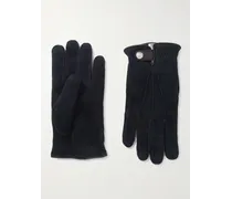 Handschuhe aus Veloursleder mit Lederbesatz