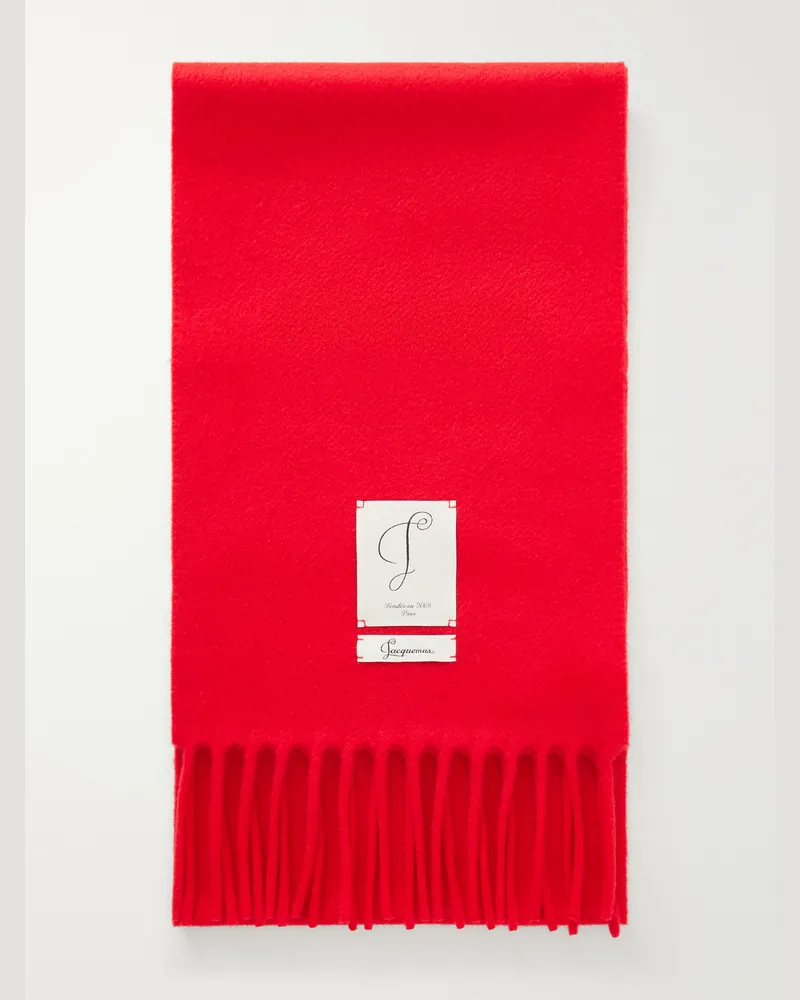 Jacquemus Cavallo Logo-Appliquéd Fringed Virgin Wool-Felt Scarf Red