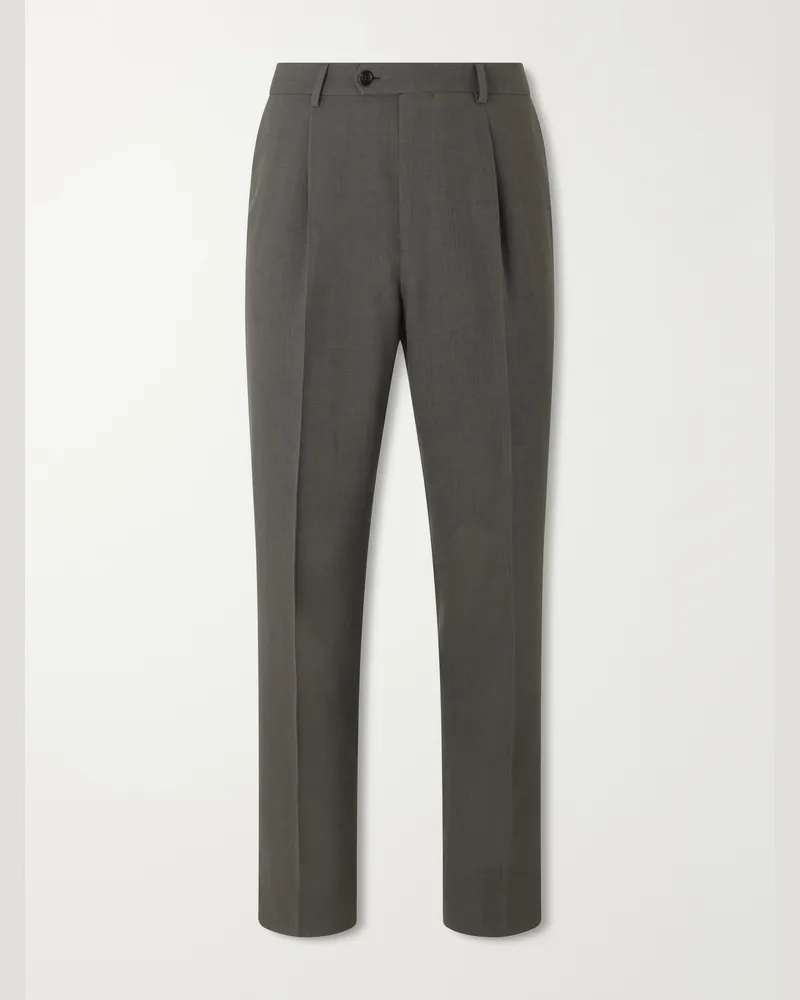 Brunello Cucinelli Straight-Leg Wool Suit Trousers Green