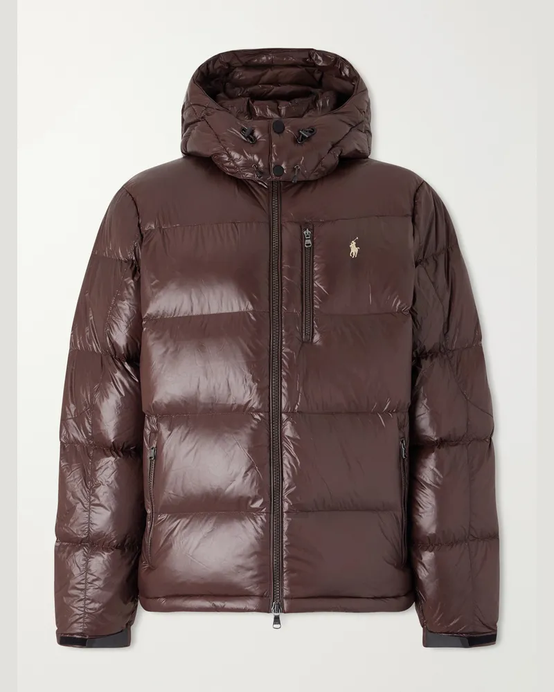 Ralph Lauren Logo-Embroidered Quilted Recycled-Shell Hooded Down Jacket Brown