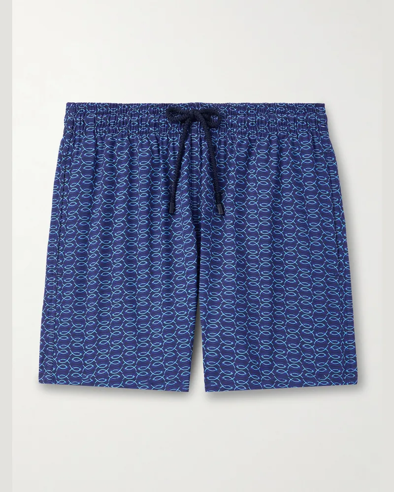 Vilebrequin Moorea gerade geschnittene mittellange Badeshorts aus Wolle mit Print Blau