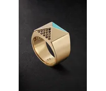 Pyramidenförmiger Ring aus Gold mit Diamanten und Türkis
