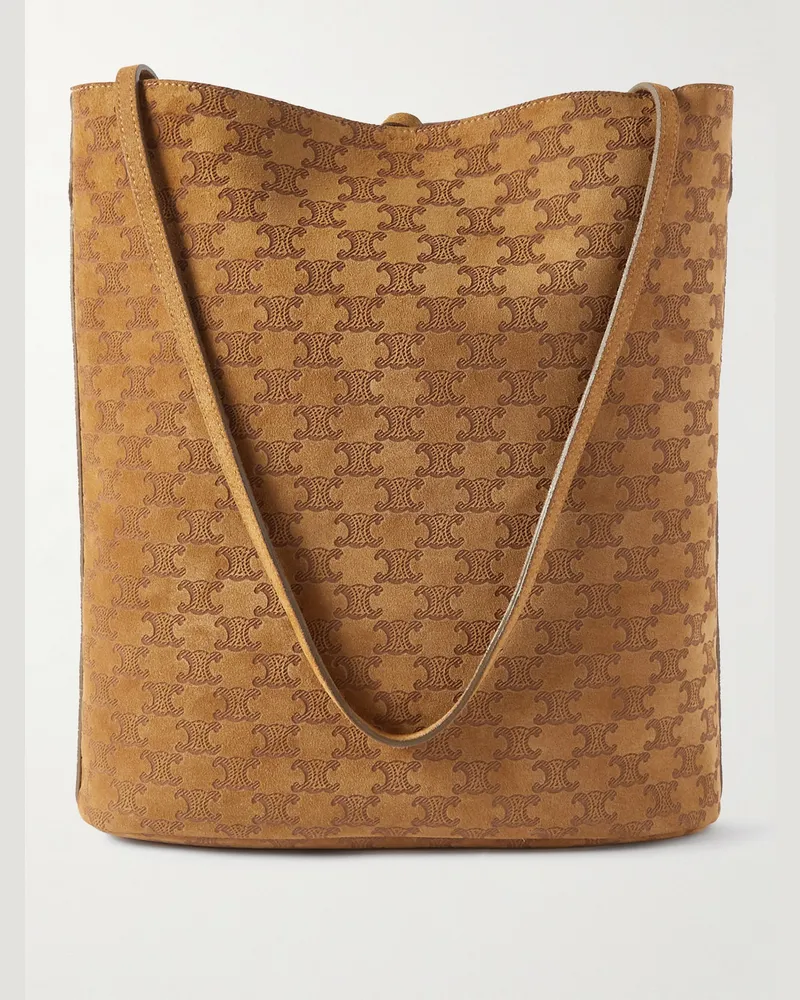 Celine Logo-Debossed Suede Bucket Bag Brown
