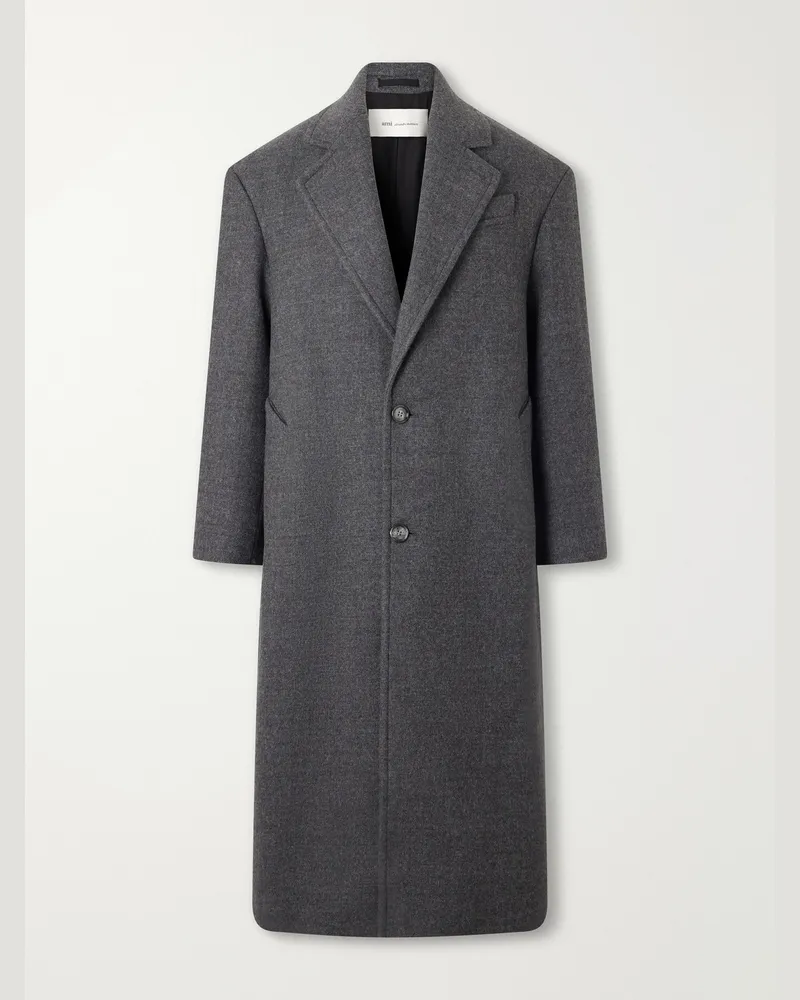 AMI Paris Boiled Virgin Wool-Gabardine Coat Gray