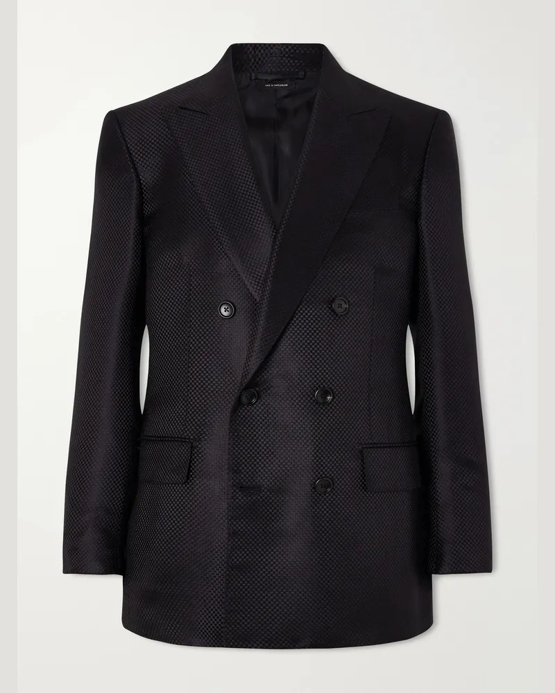 Tom Ford Double-Breasted Silk-Hopsack Blazer Black