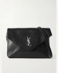 Saint Laurent Cassandre Umhängetasche aus strukturiertem Leder mit Logoapplikation Schwarz