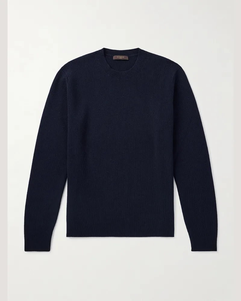 Incotex Pullover aus Wolle in Rippstrick Blau