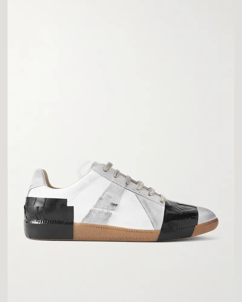 Maison Margiela Replica Leather and Suede Sneakers White