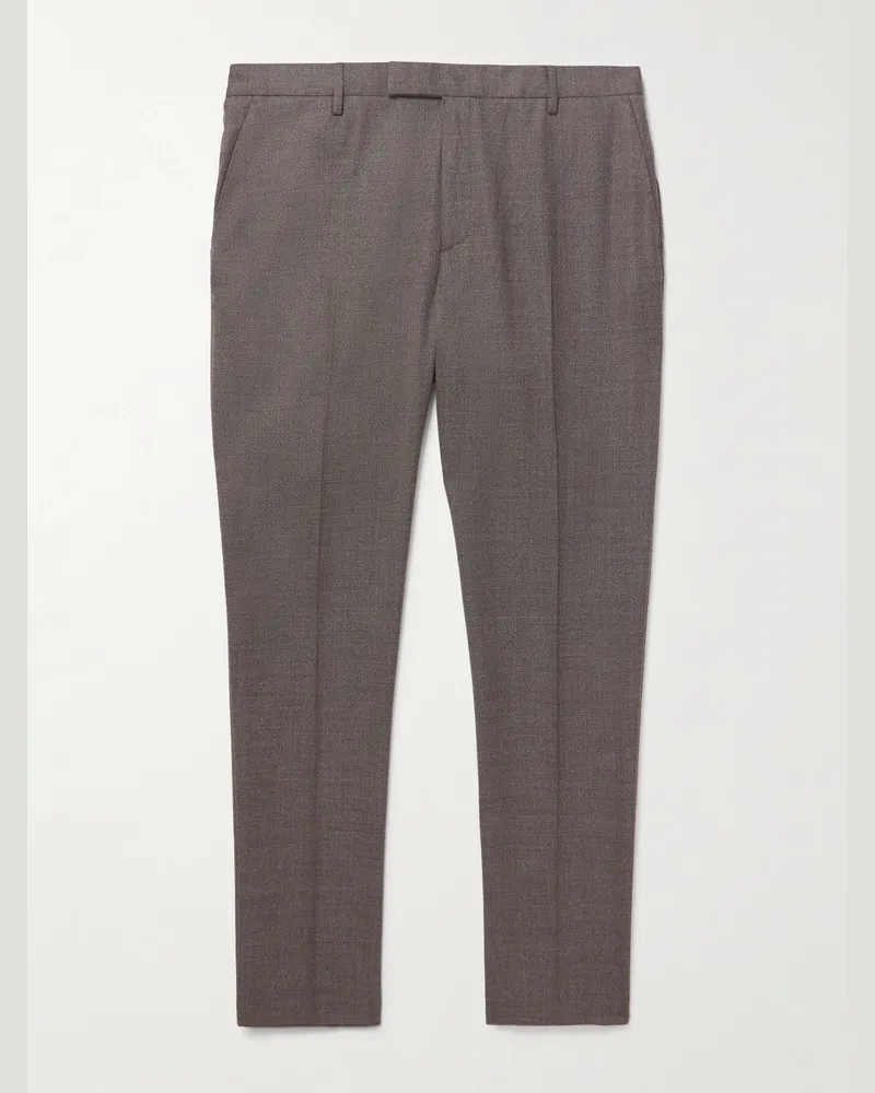 Sunspel Straight-Leg Textured Wool-Blend Suit Trousers Brown