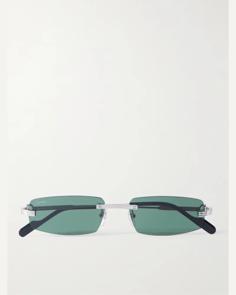 Cartier Rahmenlose Sonnenbrille mit rechteckigen Gläsern und silberfarbenen Details Silber