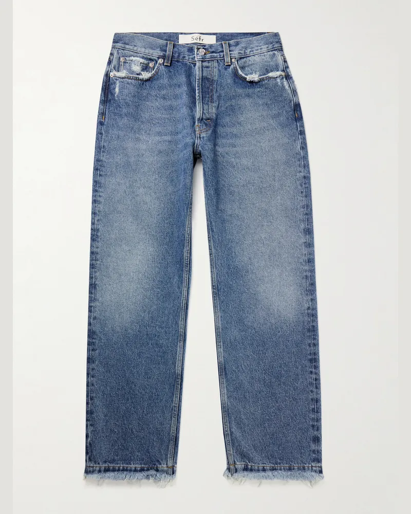 Séfr Gerade geschnittene Jeans mit Distressed-Details Blau