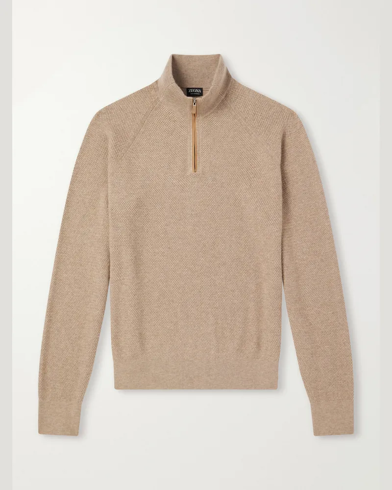 Ermenegildo Zegna Oasi Cashmere Half-Zip Sweater Neutrals