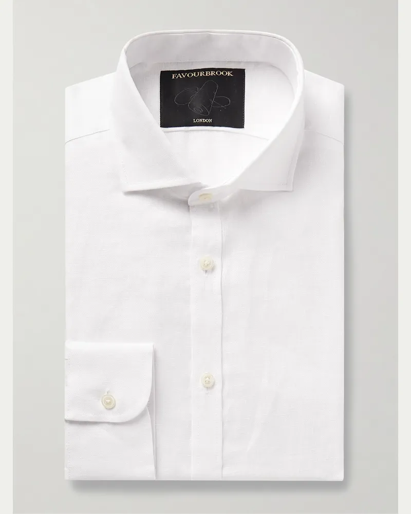 Favourbrook Bridford Cutaway-Collar Linen Shirt White