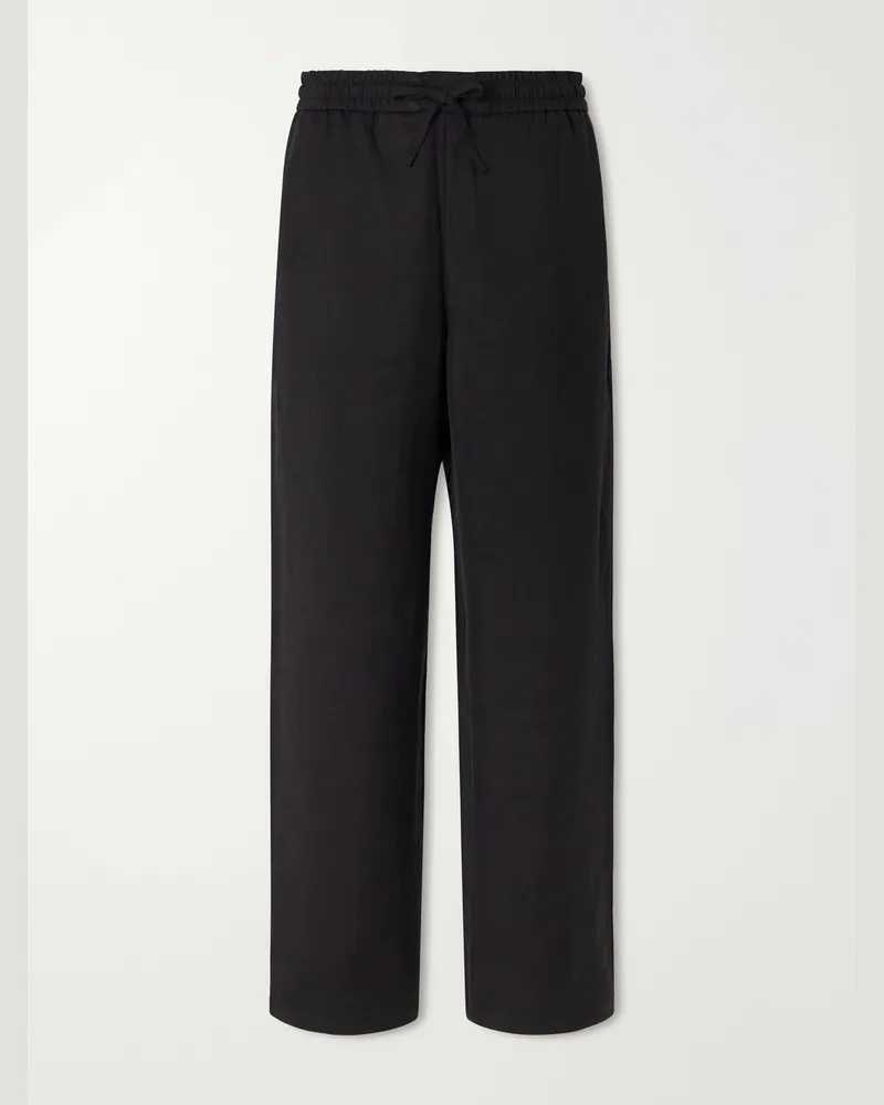 AMI Paris Straight-Leg Linen-Blend Trousers Black