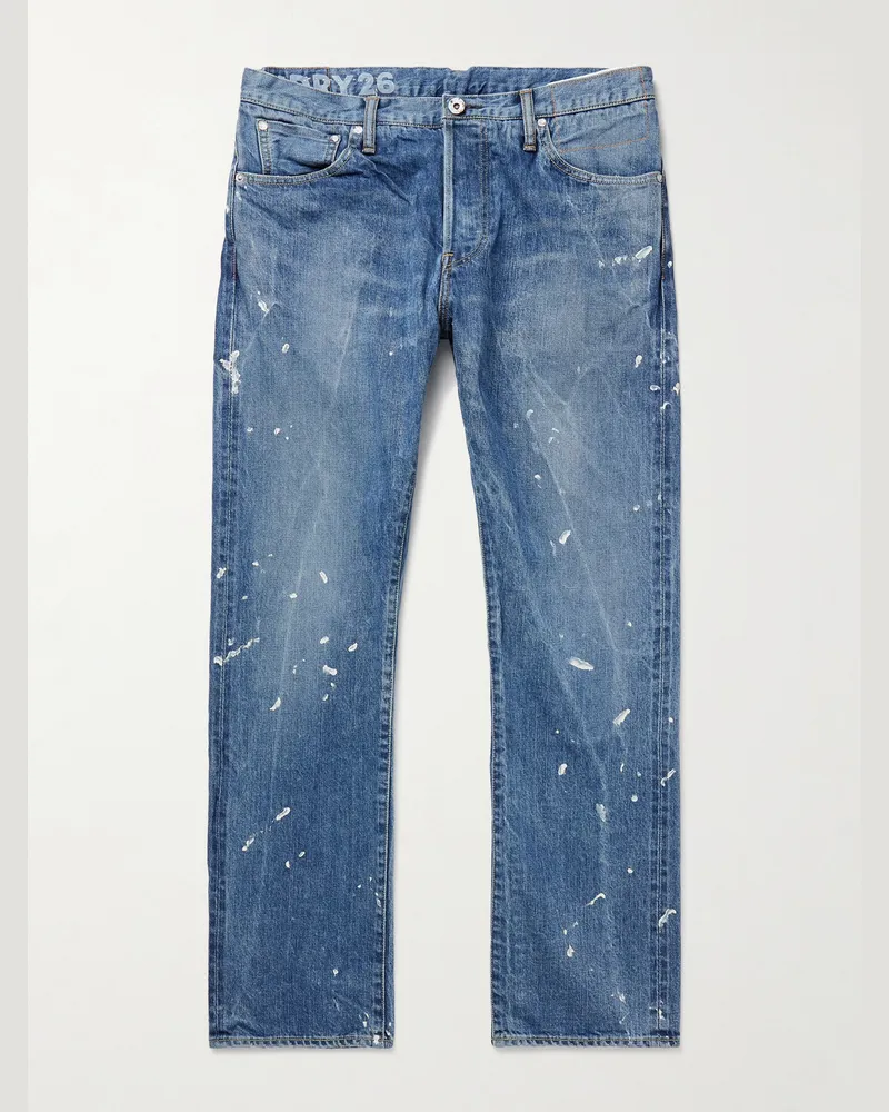 Visvim Social Sculpture 11 schmal und gerade geschnittene Jeans mit Farbspritzern Blau