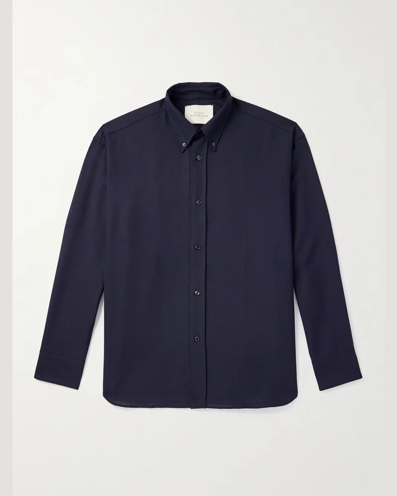 Studio Nicholson Oversized-Hemd aus Wolle mit Button-Down-Kragen Blau