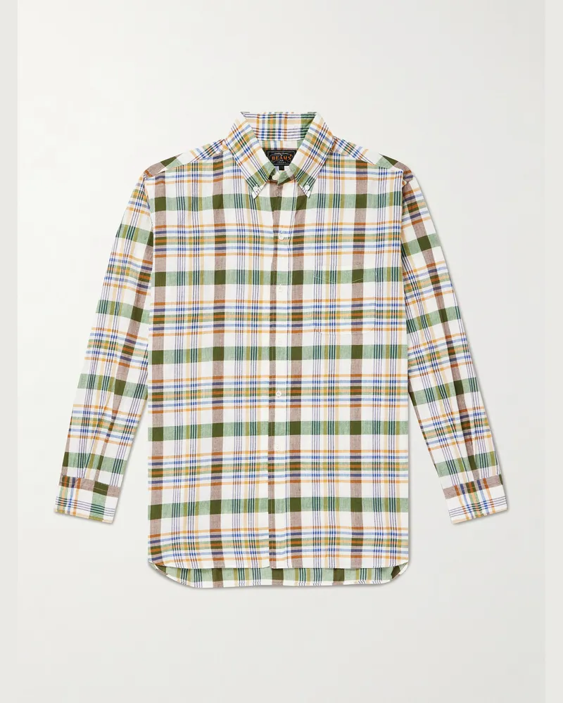 Beams Plus Hemd aus kariertem Baumwoll-Madras mit Button-Down-Kragen Grün